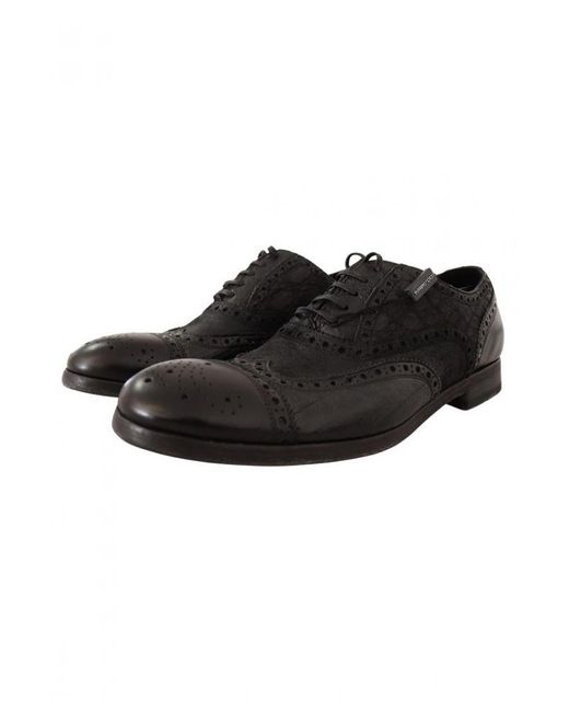 Dolce & Gabbana Black Leather Brogue Wing Tip Formal Shoes for men