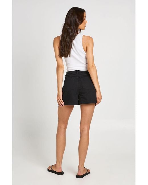 Boohoo Black Tall High Waist Pleated Denim Short