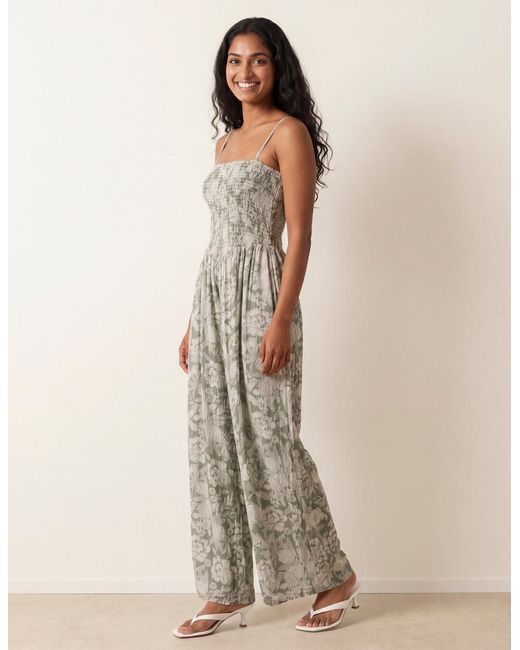 Blue Vanilla Natural Crinkle Shirred Strappy Jumpsuit