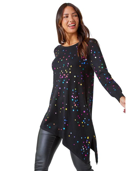 Roman Blue Longline Metallic Spot Asymmetric Jumper