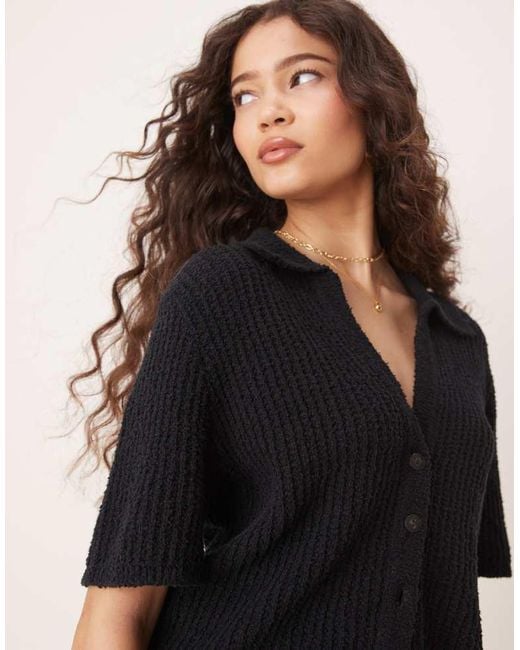 Abercrombie & Fitch Black Short Sleeve Crochet Cardigan