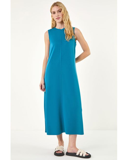 Roman Blue Sandwash Stretch Midi Dress