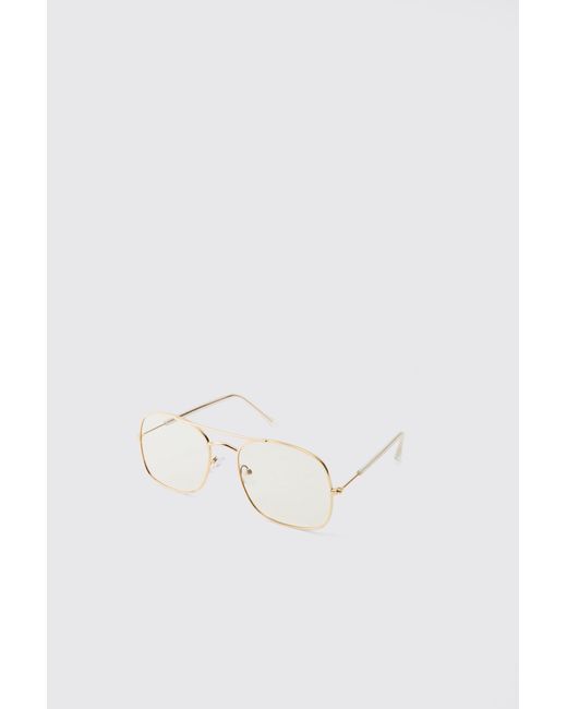 BoohooMAN White Clear Frame Aviator Glasses for men