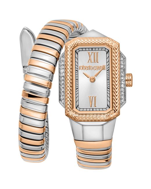 Roberto Cavalli White Two Tone Snake Stainless Steel Watch