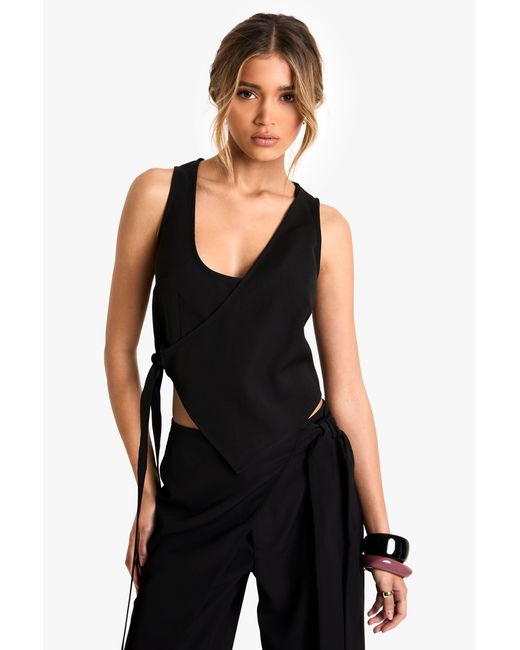 Boohoo Black Tailored Wrap Detail Top