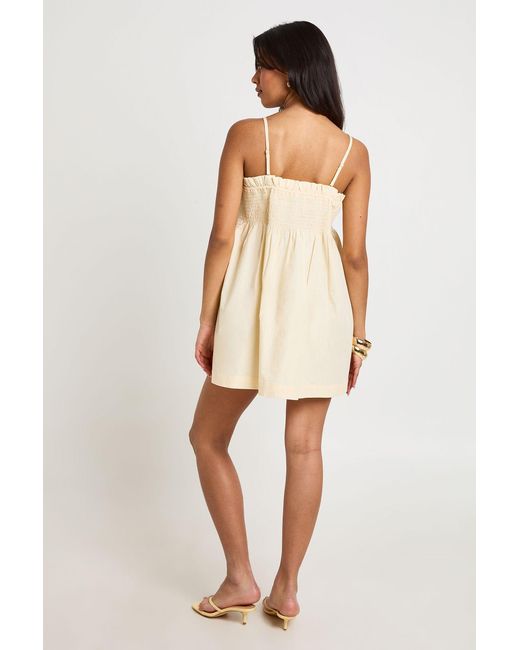 Boohoo Natural Shirred Detail Mini Smock Dress