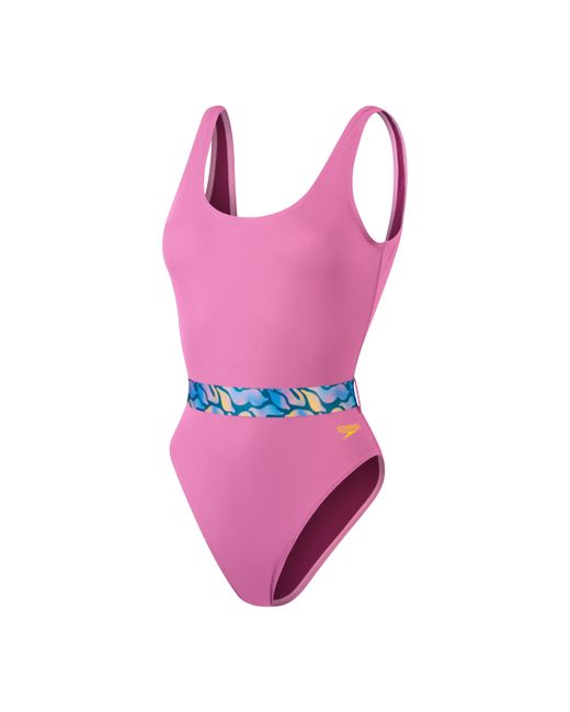 Speedo Pink Belted Deep U-Back 1 Piece Swimsuit