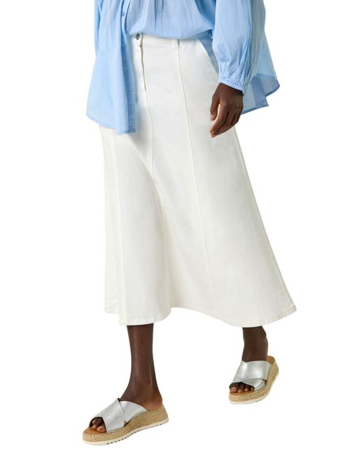 Roman Blue Cotton Denim Panelled Midi Skirt