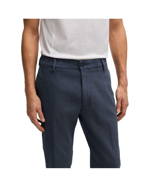 Boss Blue Flat Front Solid Patterned Chinos for men