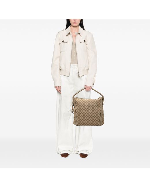 Gucci White Pre-Owned Large Gg Canvas Bella Shoulder Bag