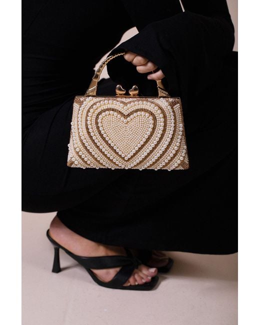 SVNX Black Heart Pearl Clutch Bag