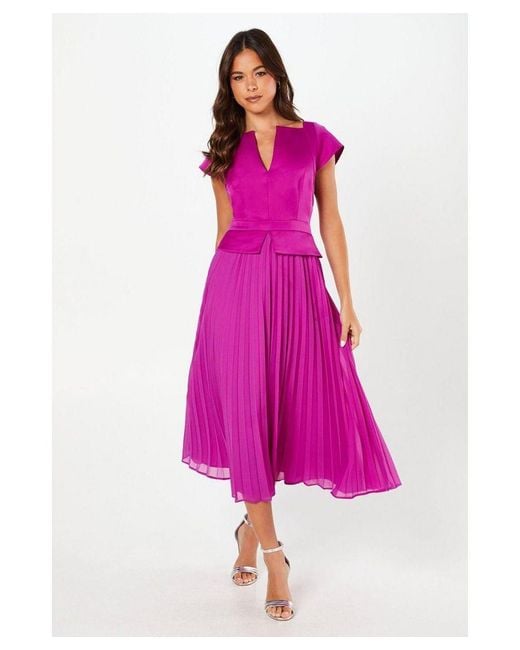 Coast Pink Cap Sleeve Pleated Skirt Midi Dress