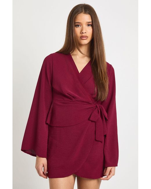 Boohoo Hammered Wrap Front Mini Dress