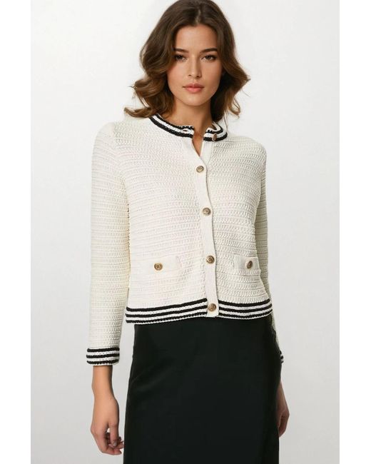 Secret Label White Textured Crew Neck Cardigan Buttons