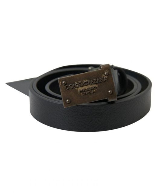 Dolce & Gabbana Black Antique Logo Buckle Leather Belt for men