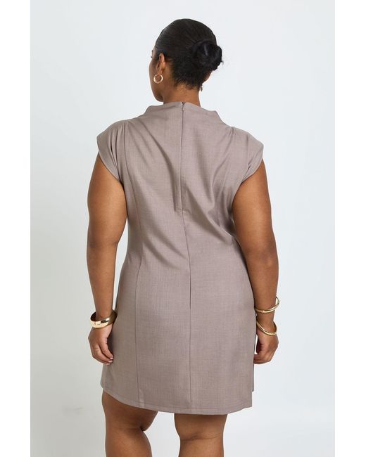 Boohoo Brown Plus Tailored Sleeveless Asymmetric Button Down Mini Dress