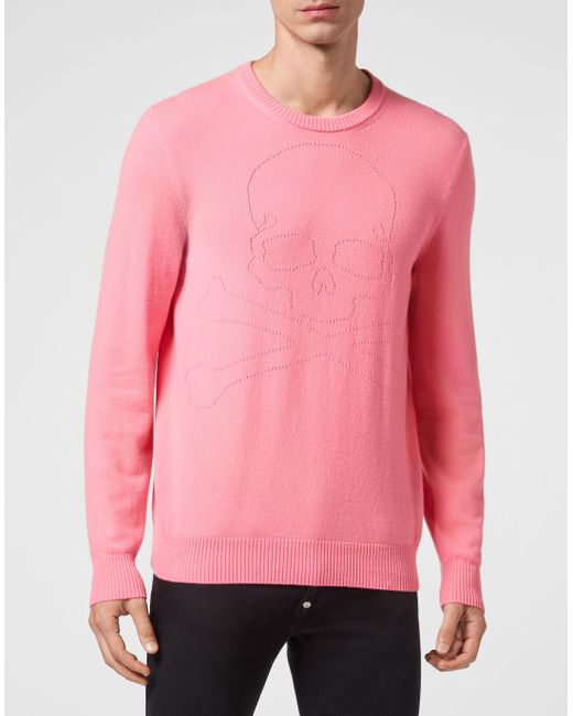 Philipp Plein Rundhalspullover Skull And Plein in Pink für Herren