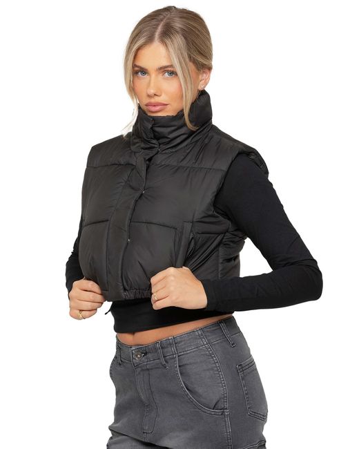 Enzo Black Puffer Quilted Zip-Up Gilet