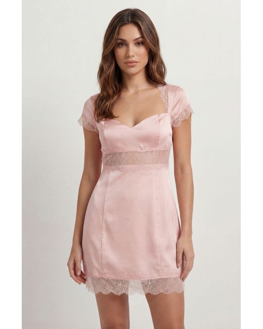 MissPap Pink Satin Lace Insert Mini Dress