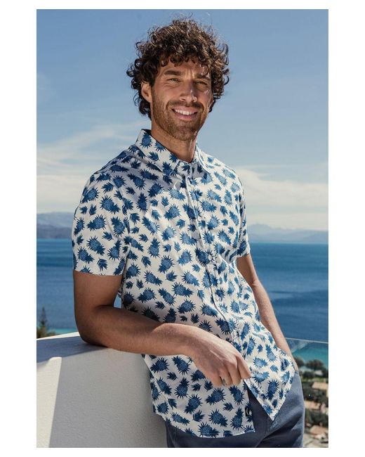 Threadbare Blue Off 'Jaxx' Short Sleeve Pineapple Print Cotton Shirt for men