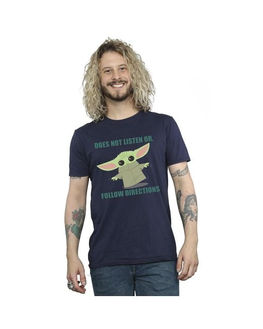 Star Wars Blue The Mandalorian Grogu Does Not Listen T-Shirt Cotton for men