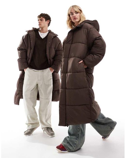 Collusion Brown Maxi Puffer Jacket With Hood