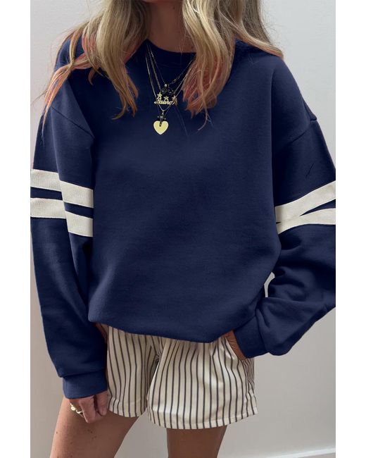 Azura Exchange Gestreepte Mouwen Pullover Sweatshirt in het Blue