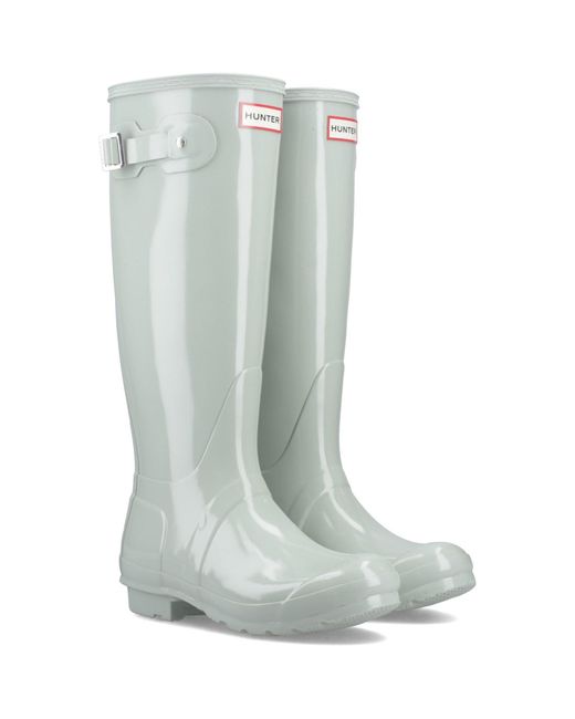 Hunter Green Original Tall Gloss Rubber Sea Foam Wellington Boots
