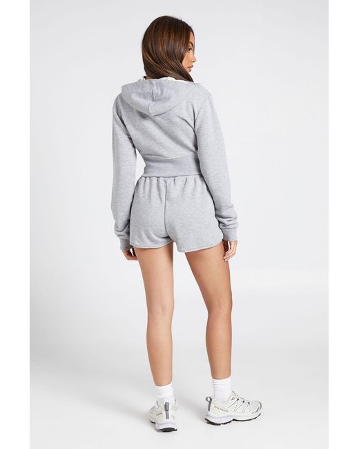 Boohoo White Loopback Seam Detail Zip Through Hooded Short Tracksuit