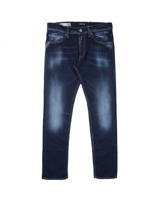 Replay Blue Jondrill Hyperflex X-Lite Re-Used Skinny Fit Jeans for men