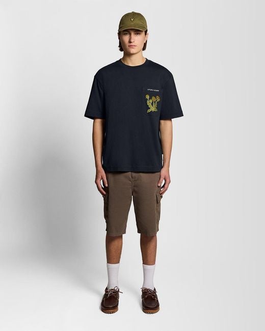 Lyle & Scott Blue Botanical Embroidered Pocket T-Shirt for men