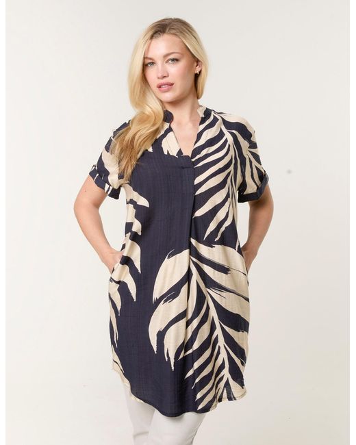 Blue Vanilla Blue Palm Print Tunic Top