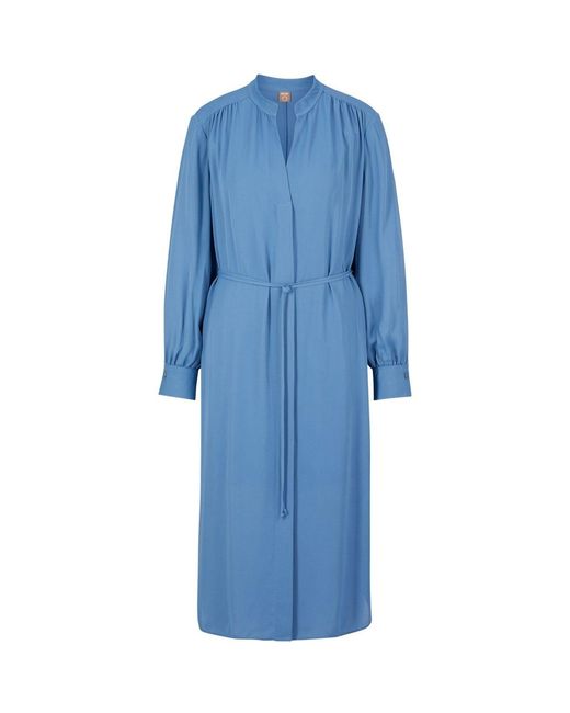 Boss Blue Dibanora6 Notched Neck Long Sleeve Midi Dress