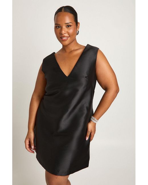 Boohoo Black Plus Plunge Align Bow Back Dress