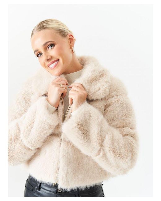 Gini London White Faux Fur Cropped Jacket