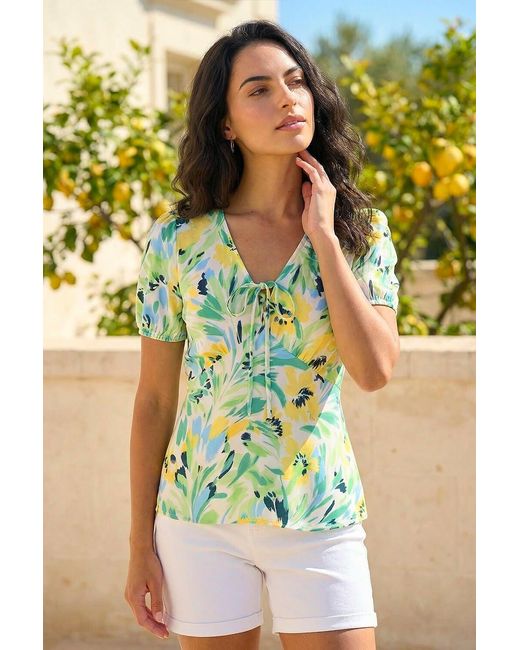 D.u.s.k Green Floral Motif Tie Top