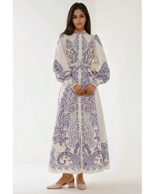 Hiccup Multicolor Printed Long Sleeve Maxi Dress With Belt