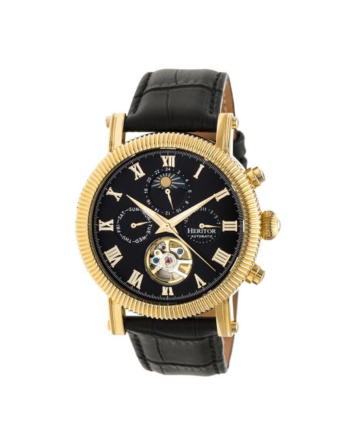 Heritor Multicolor Winston Semi-Skeleton Leather-Band Watch for men