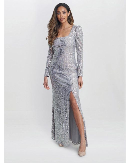 Gina Bacconi Metallic Bernadette Beaded Maxi Dress