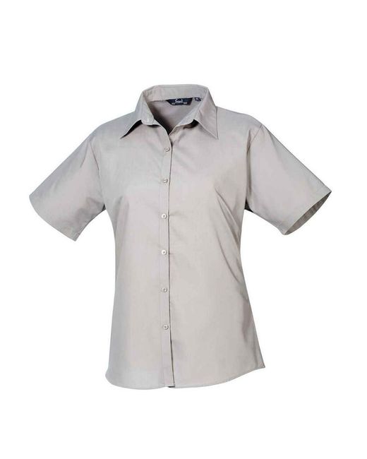 PREMIER Gray Ladies Poplin Short-Sleeved Blouse