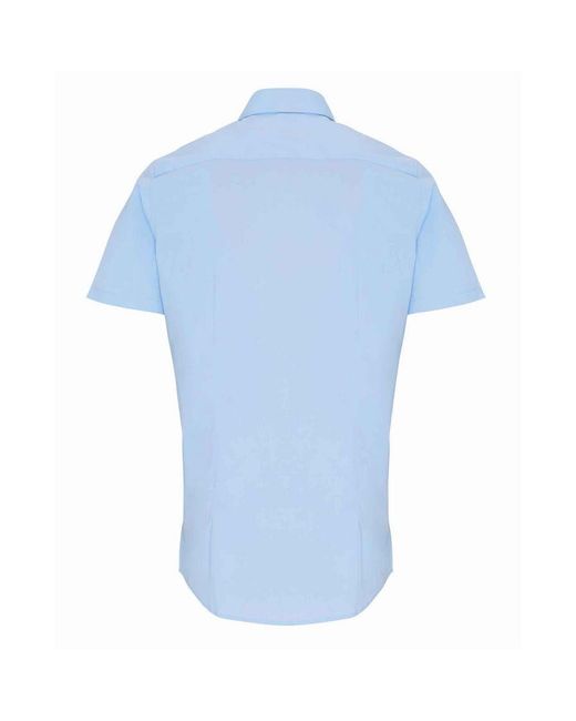 PREMIER Blue Stretch Fit Poplin Short Sleeve Shirt (Pale) for men