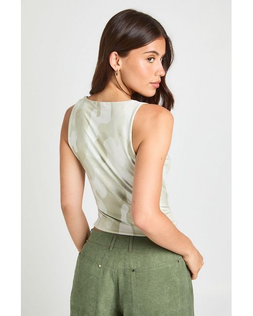 Boohoo Green Double Layer Slinky Camo Print Square Neck Vest Top