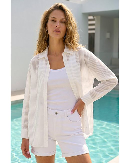 Roman White Embellished Hotfix Stripe Shirt