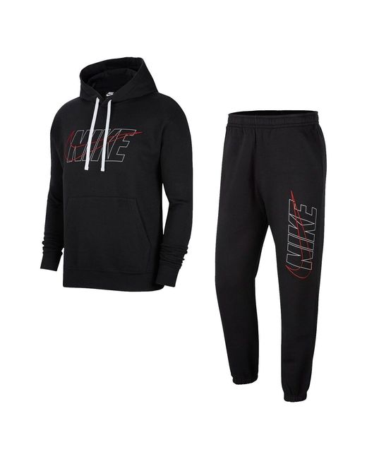 Nike Black Outline Hooded Fleece Tracksuit for men