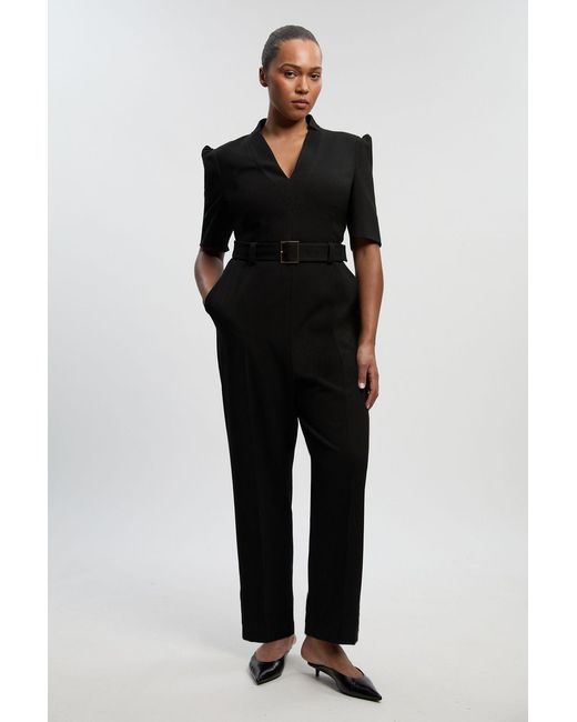 Karen Millen Black Plus Size Structured Crepe Forever Belted Jumpsuit