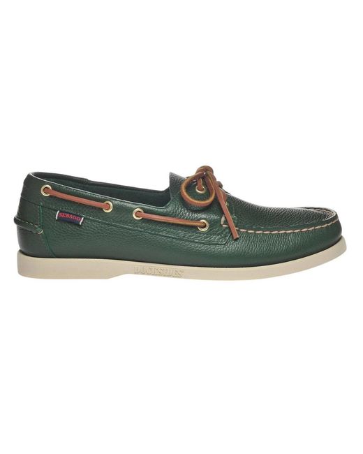 Sebago Green Portland Martellato Full Grain Leather Boat Shoes (Hunter) for men