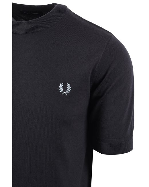 Fred Perry Black Cotton Knitted T-Shirt Anchor for men