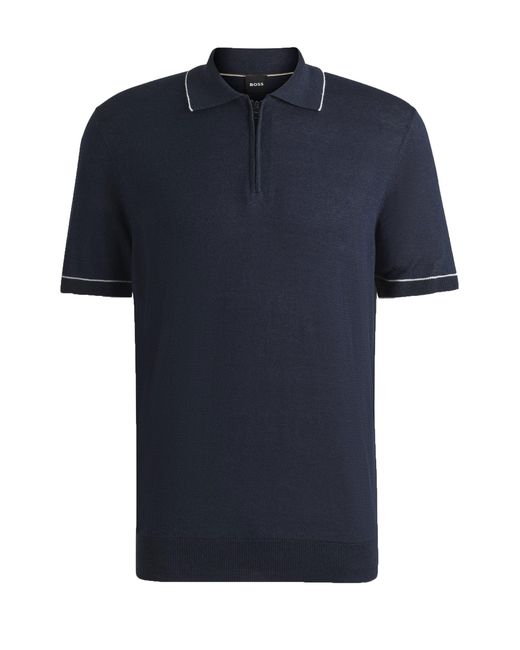 Boss Blue H-Jiovanotto Half Zip Polo Shirt Dark for men