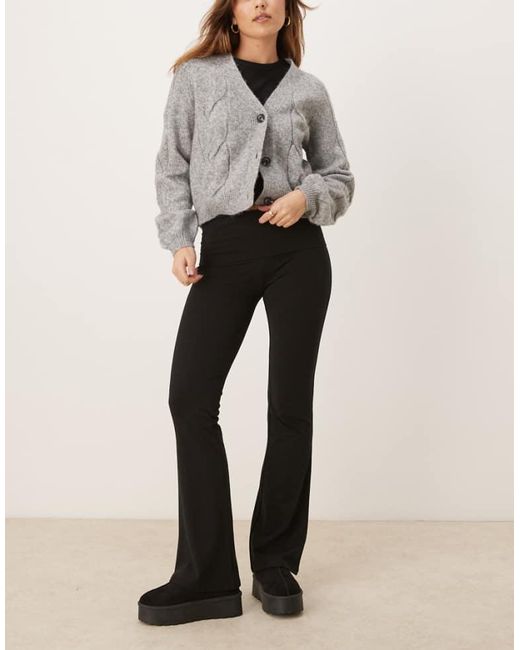 Gina Tricot Natural Soft Touch Jersey Flared Leg Trousers With Fold Over Waistband