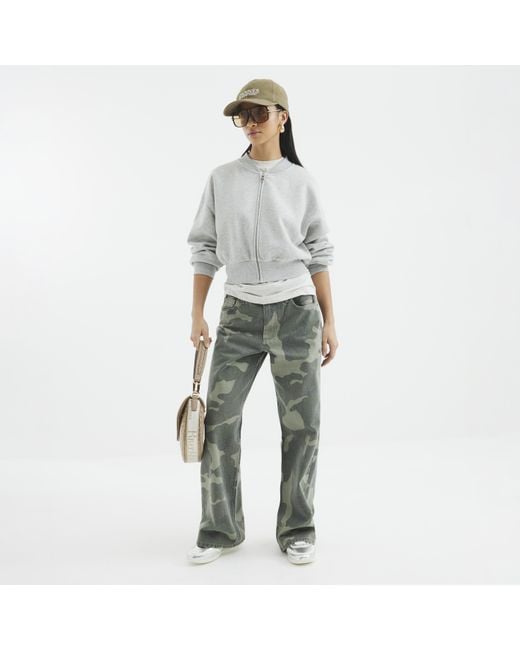 River Island Gray Straight Jeans Petite Relaxed Camo
